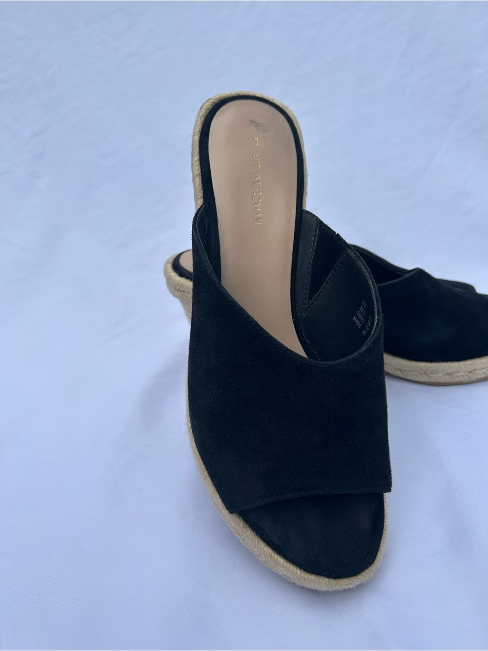 Stuart Weitzman Black Suede Espadrille Wedge Slides size 9 - Picture 8 of 11